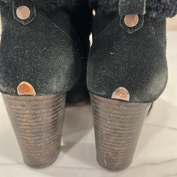 Uggs black suede high heel lace-up booties. Size 11. Pre-worn, well-loved. - Picture 11 of 14